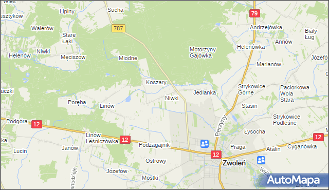 mapa Niwki gmina Zwoleń, Niwki gmina Zwoleń na mapie Targeo