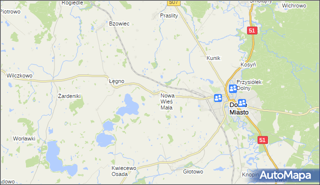 mapa Nowa Wieś Mała gmina Dobre Miasto, Nowa Wieś Mała gmina Dobre Miasto na mapie Targeo