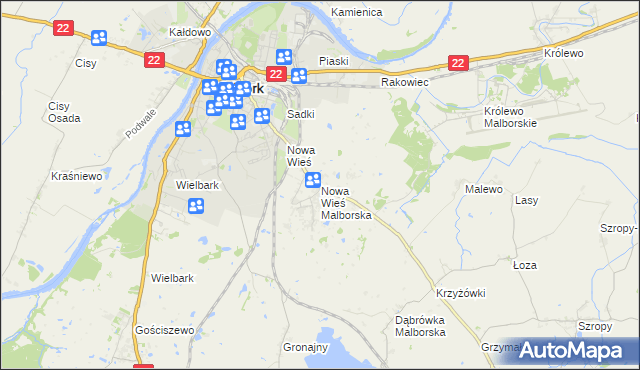 mapa Nowa Wieś Malborska, Nowa Wieś Malborska na mapie Targeo