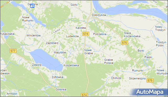 mapa Nowe Grabie gmina Gąbin, Nowe Grabie gmina Gąbin na mapie Targeo