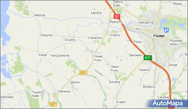 mapa Nowe Kusy, Nowe Kusy na mapie Targeo