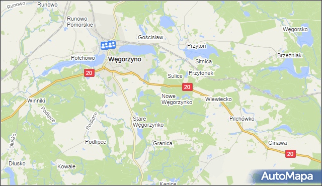 mapa Nowe Węgorzynko, Nowe Węgorzynko na mapie Targeo