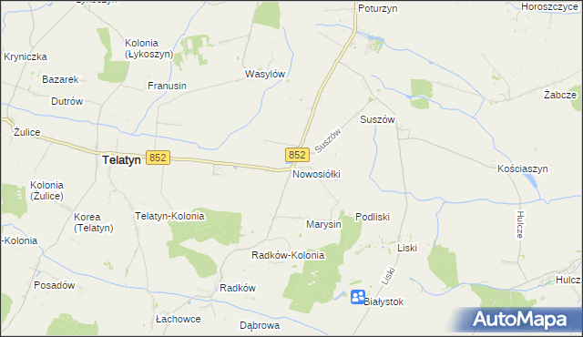 mapa Nowosiółki gmina Telatyn, Nowosiółki gmina Telatyn na mapie Targeo