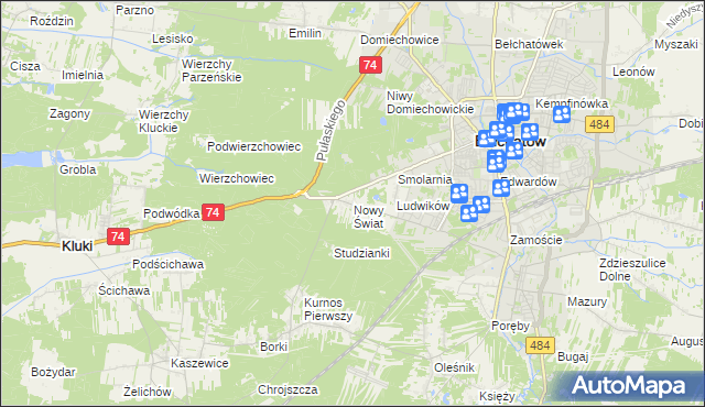 mapa Nowy Świat gmina Bełchatów, Nowy Świat gmina Bełchatów na mapie Targeo