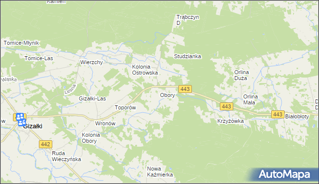 mapa Obory gmina Gizałki, Obory gmina Gizałki na mapie Targeo