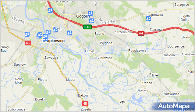 mapa Obrowiec gmina Gogolin, Obrowiec gmina Gogolin na mapie Targeo