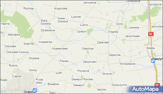mapa Odechów gmina Grabów, Odechów gmina Grabów na mapie Targeo