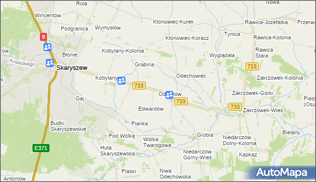 mapa Odechów gmina Skaryszew, Odechów gmina Skaryszew na mapie Targeo