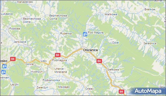 mapa Olszanica powiat leski, Olszanica powiat leski na mapie Targeo