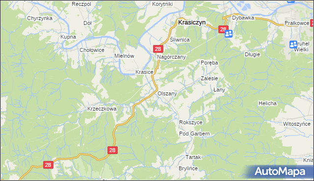 mapa Olszany gmina Krasiczyn, Olszany gmina Krasiczyn na mapie Targeo
