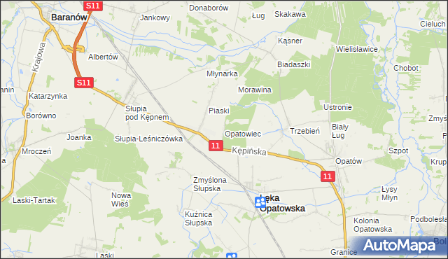 mapa Opatowiec gmina Łęka Opatowska, Opatowiec gmina Łęka Opatowska na mapie Targeo