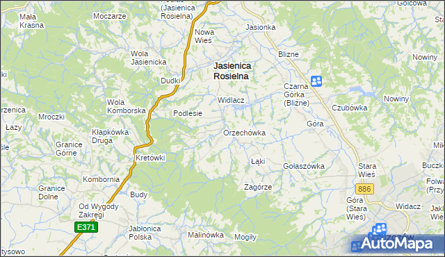 mapa Orzechówka gmina Jasienica Rosielna, Orzechówka gmina Jasienica Rosielna na mapie Targeo