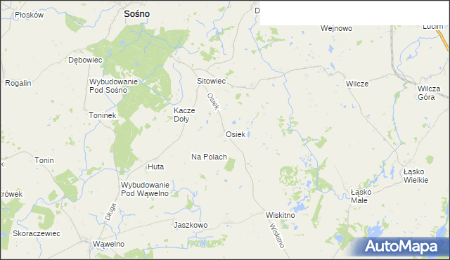 mapa Osiek gmina Koronowo, Osiek gmina Koronowo na mapie Targeo