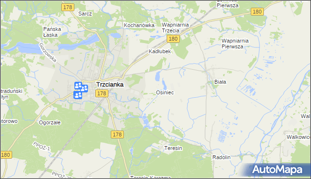 mapa Osiniec gmina Trzcianka, Osiniec gmina Trzcianka na mapie Targeo