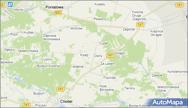 mapa Osiny gmina Chodel, Osiny gmina Chodel na mapie Targeo