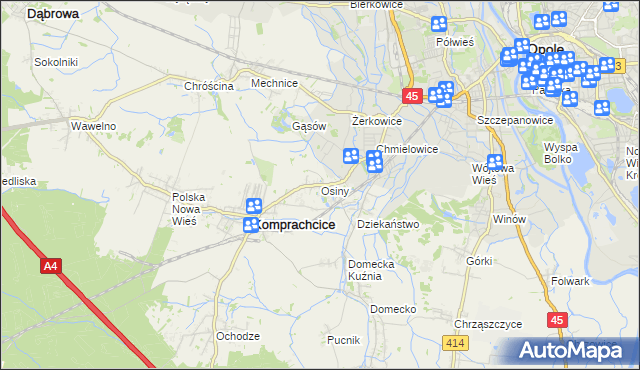 mapa Osiny gmina Komprachcice, Osiny gmina Komprachcice na mapie Targeo