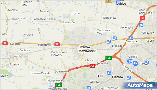 mapa Ożarów Mazowiecki, Ożarów Mazowiecki na mapie Targeo