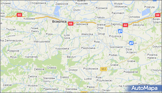 mapa Paszkówka gmina Brzeźnica, Paszkówka gmina Brzeźnica na mapie Targeo