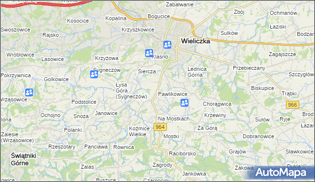 mapa Pawlikowice gmina Wieliczka, Pawlikowice gmina Wieliczka na mapie Targeo