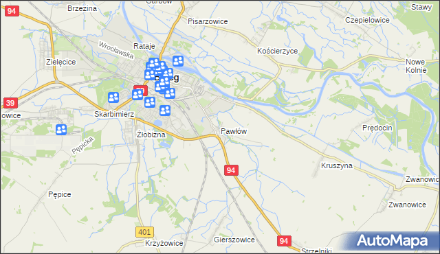 mapa Pawłów gmina Skarbimierz, Pawłów gmina Skarbimierz na mapie Targeo
