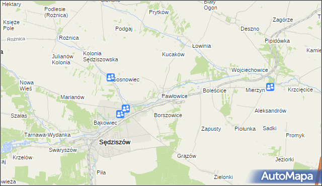 mapa Pawłowice gmina Sędziszów, Pawłowice gmina Sędziszów na mapie Targeo