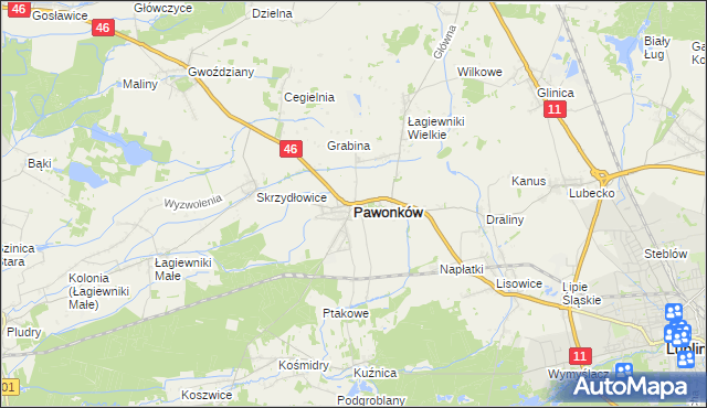 mapa Pawonków, Pawonków na mapie Targeo