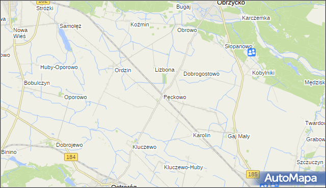 mapa Pęckowo gmina Obrzycko, Pęckowo gmina Obrzycko na mapie Targeo