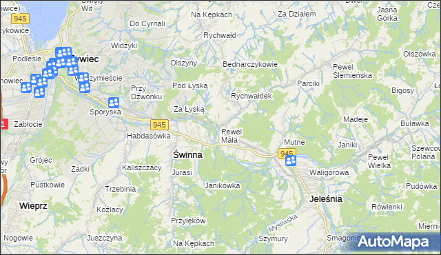 mapa Pewel Mała, Pewel Mała na mapie Targeo