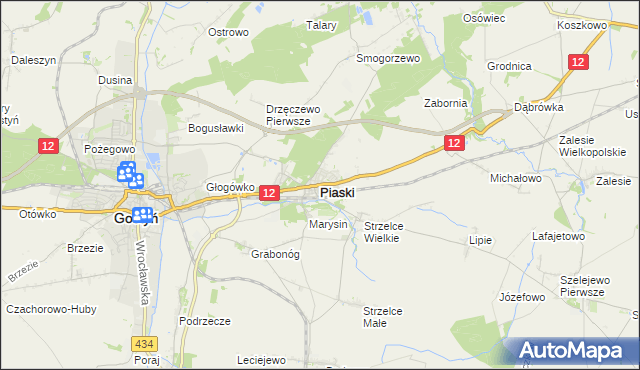mapa Piaski powiat gostyński, Piaski powiat gostyński na mapie Targeo