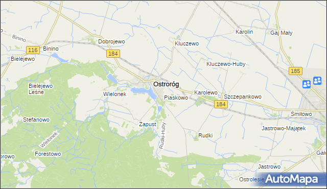 mapa Piaskowo gmina Ostroróg, Piaskowo gmina Ostroróg na mapie Targeo