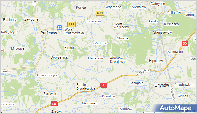 mapa Pieczyska gmina Chynów, Pieczyska gmina Chynów na mapie Targeo