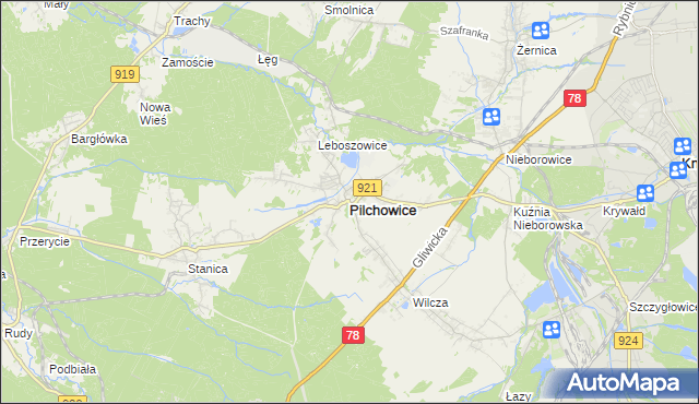 mapa Pilchowice powiat gliwicki, Pilchowice powiat gliwicki na mapie Targeo