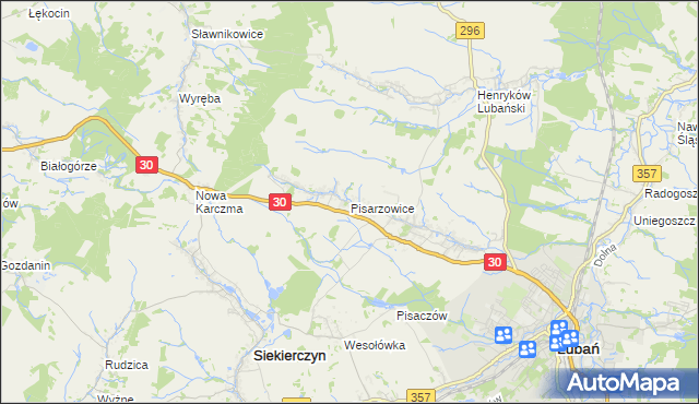 mapa Pisarzowice gmina Lubań, Pisarzowice gmina Lubań na mapie Targeo