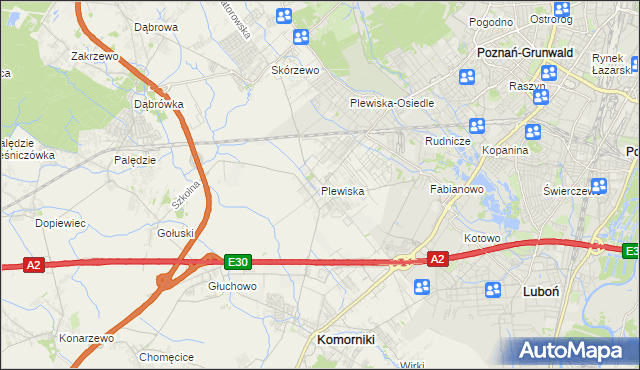 mapa Plewiska gmina Komorniki, Plewiska gmina Komorniki na mapie Targeo