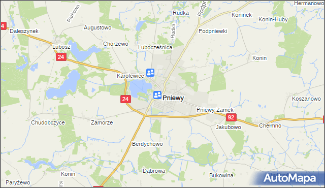 mapa Pniewy powiat szamotulski, Pniewy powiat szamotulski na mapie Targeo