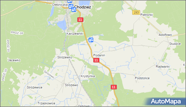 mapa Podanin, Podanin na mapie Targeo