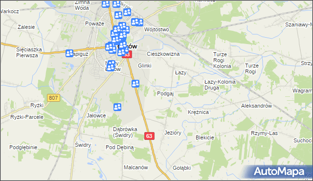 mapa Podgaj gmina Łuków, Podgaj gmina Łuków na mapie Targeo