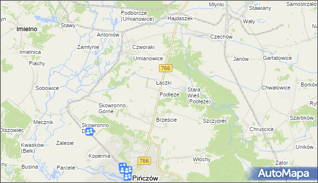 mapa Podłęże gmina Pińczów, Podłęże gmina Pińczów na mapie Targeo