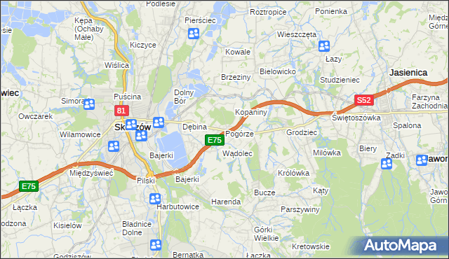 mapa Pogórze gmina Skoczów, Pogórze gmina Skoczów na mapie Targeo