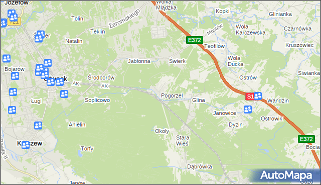 mapa Pogorzel gmina Celestynów, Pogorzel gmina Celestynów na mapie Targeo
