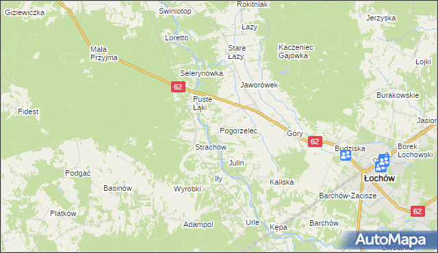 mapa Pogorzelec gmina Łochów, Pogorzelec gmina Łochów na mapie Targeo