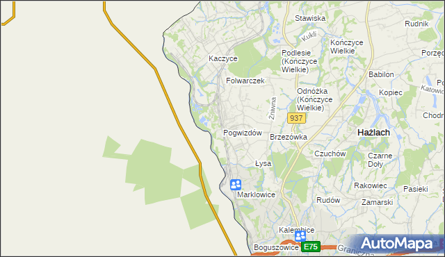 mapa Pogwizdów gmina Hażlach, Pogwizdów gmina Hażlach na mapie Targeo