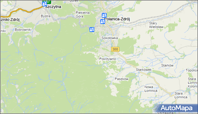 mapa Pokrzywno gmina Bystrzyca Kłodzka, Pokrzywno gmina Bystrzyca Kłodzka na mapie Targeo