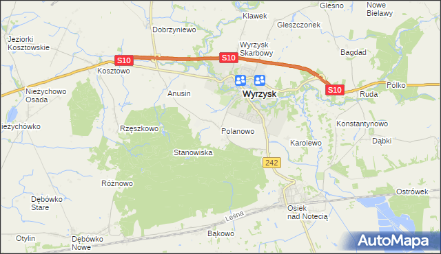 mapa Polanowo gmina Wyrzysk, Polanowo gmina Wyrzysk na mapie Targeo