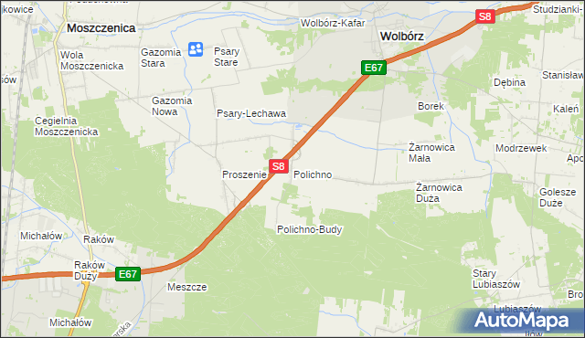 mapa Polichno gmina Wolbórz, Polichno gmina Wolbórz na mapie Targeo
