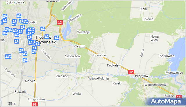 mapa Poniatów gmina Sulejów, Poniatów gmina Sulejów na mapie Targeo