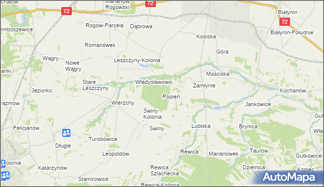 mapa Popień gmina Jeżów, Popień gmina Jeżów na mapie Targeo