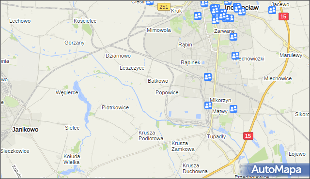 mapa Popowice gmina Inowrocław, Popowice gmina Inowrocław na mapie Targeo
