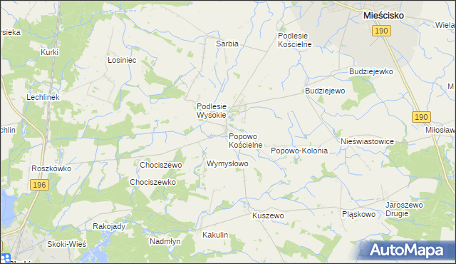 mapa Popowo Kościelne gmina Mieścisko, Popowo Kościelne gmina Mieścisko na mapie Targeo