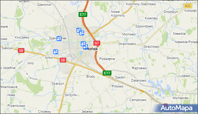 mapa Poświętne gmina Płońsk, Poświętne gmina Płońsk na mapie Targeo